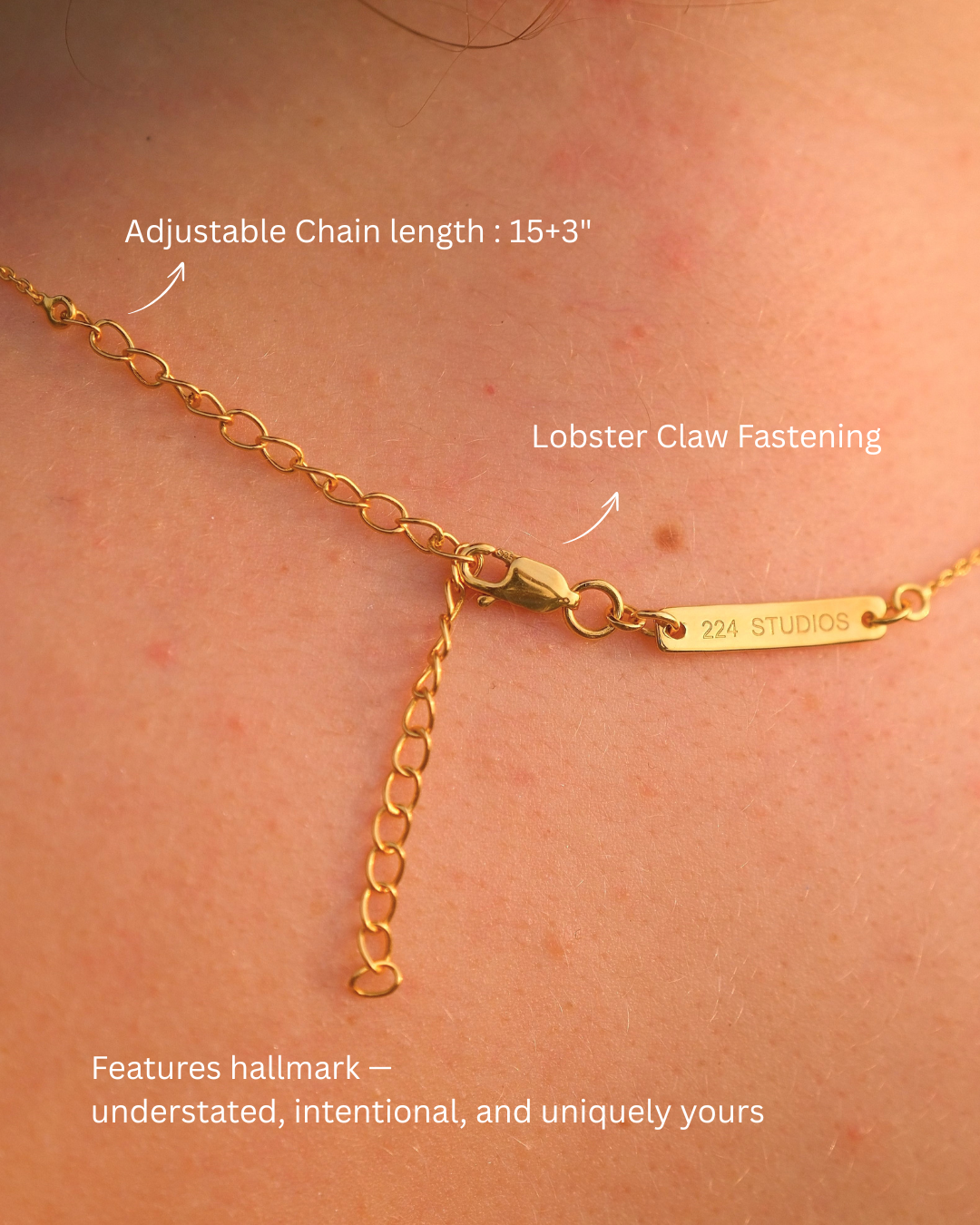 djustable 15 cm + 3 cm gold vermeil chain with lobster claw clasp on the sun necklace